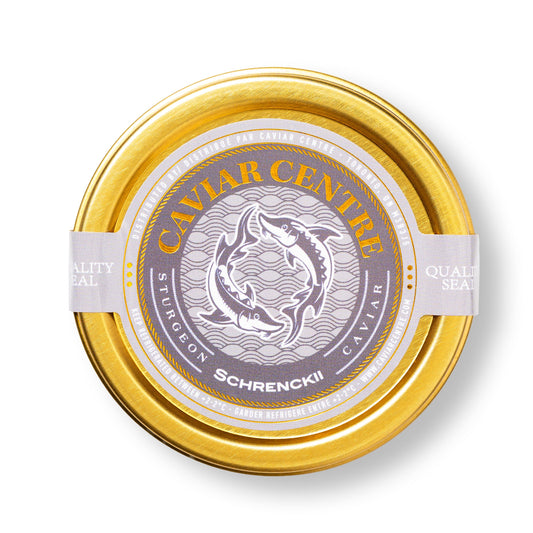 Schrenckii caviar from Amur sturgeon with golden pearls premium luxury caviar delicacy.