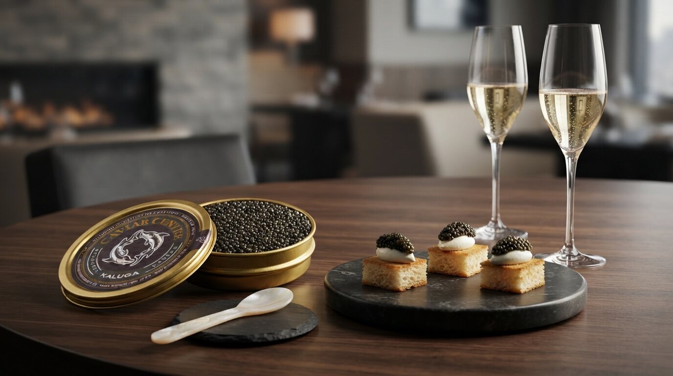 Elegant caviar dining setting representing Calgary