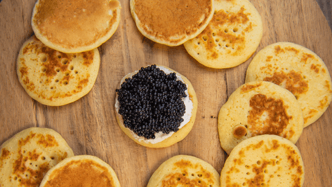 Caviar compliments including blinis and gourmet pairings available in Ontario, Canada from Caviar Centre