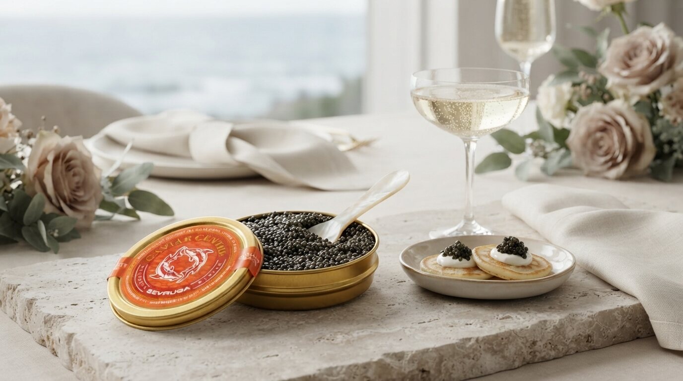 Elegant Victoria coastal dining setting prepared for caviar