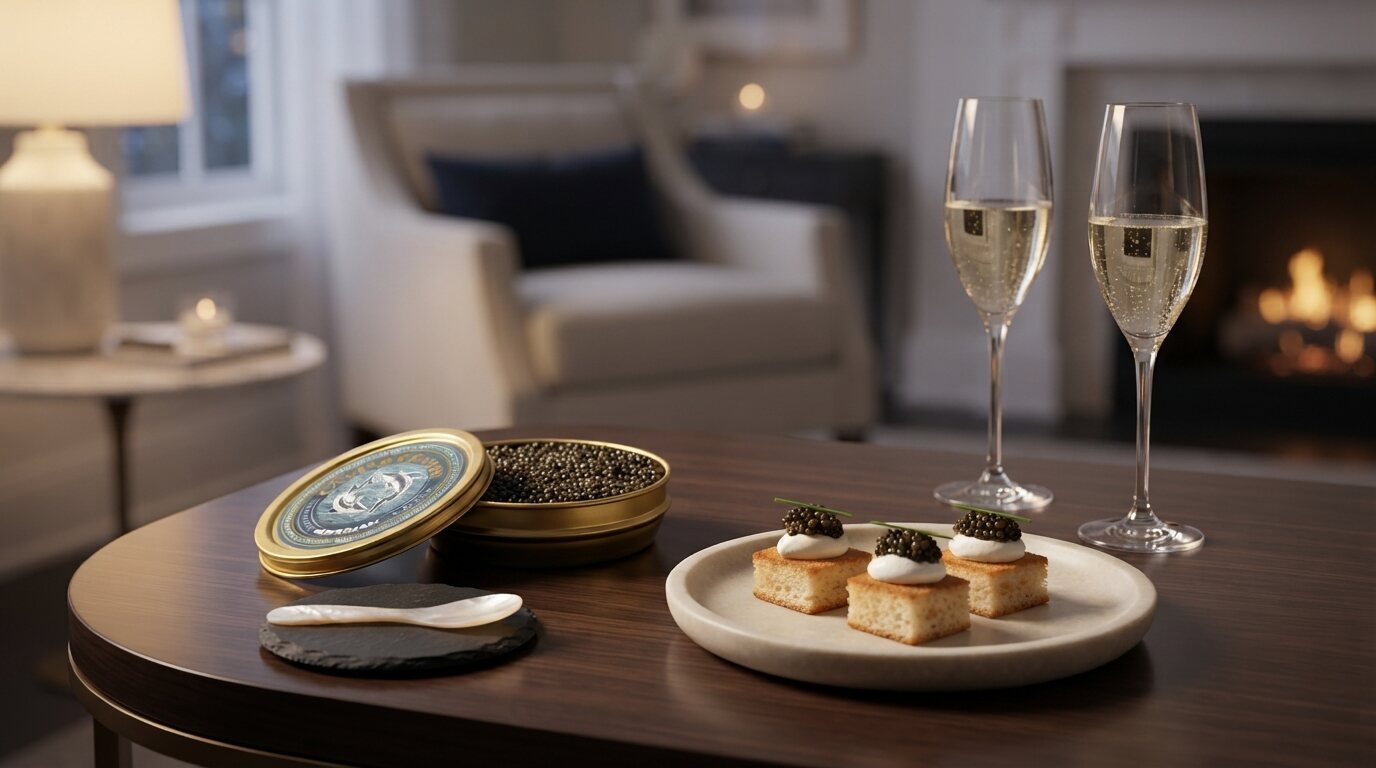 Elegant Winnipeg dining setting prepared for a caviar celebration