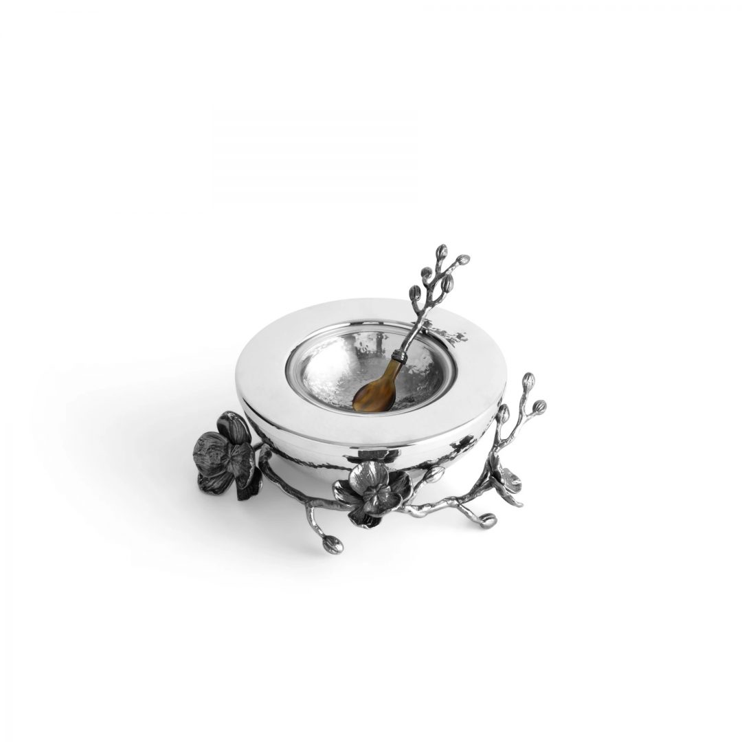 Black Orchid Dish/Server + Spoon by Michael Aram
