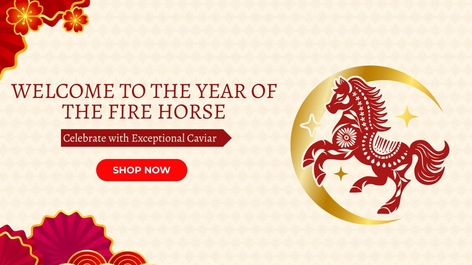 Chinese New Year hero banner featuring luxury caviar celebrating the Year of the Fire Ho