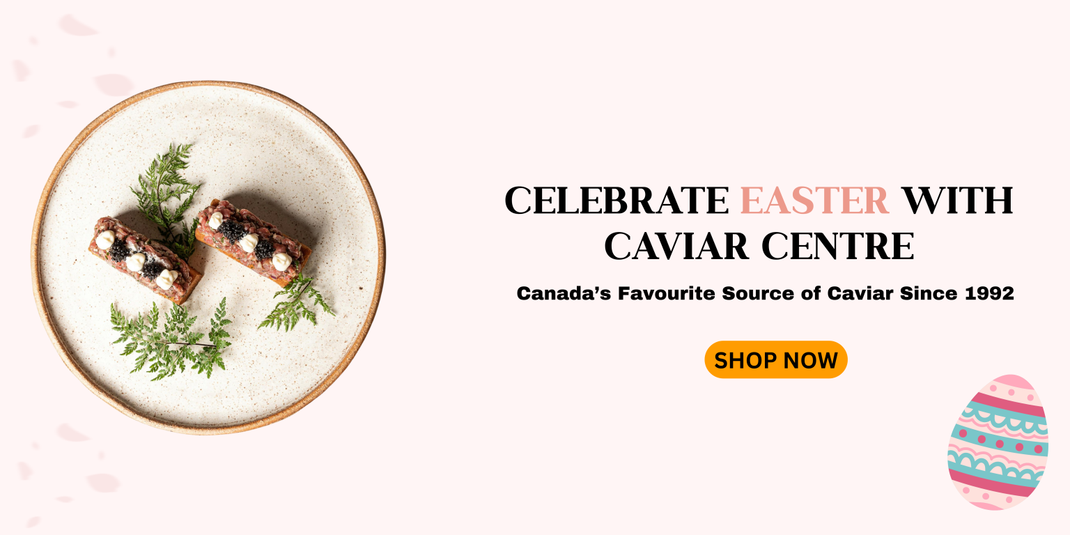 Premium luxury caviar display by Caviar Centre, Canada’s oldest and Toronto’s oldest caviar house, featuring elegant tins and gourmet presentation